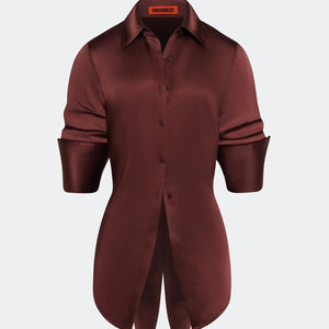 LOCH SATIN BUTTON UP - CHOCO BROWN