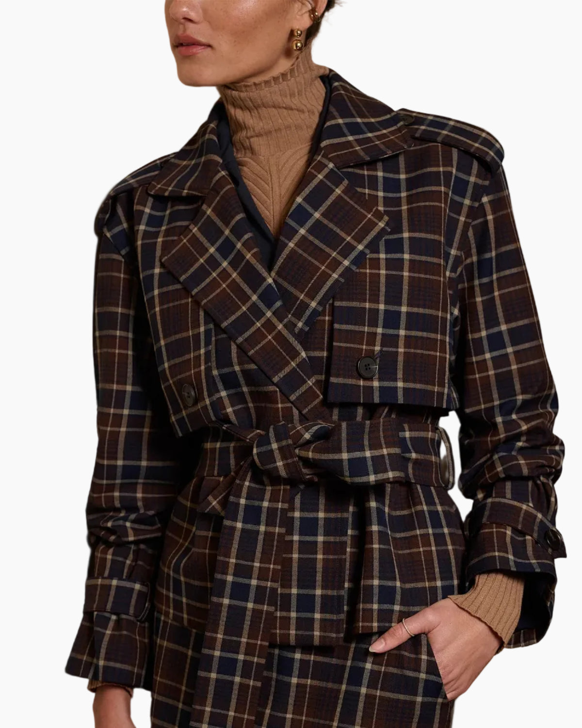 THE CROPPED CHARLES TRENCH - TOFFEE PLAID