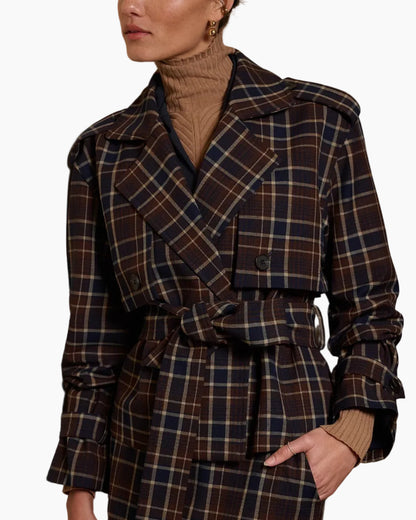 THE CROPPED CHARLES TRENCH - TOFFEE PLAID