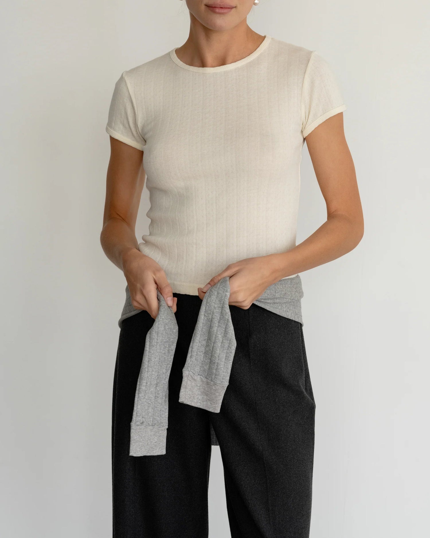 POINTELLE BABY TEE - CREME
