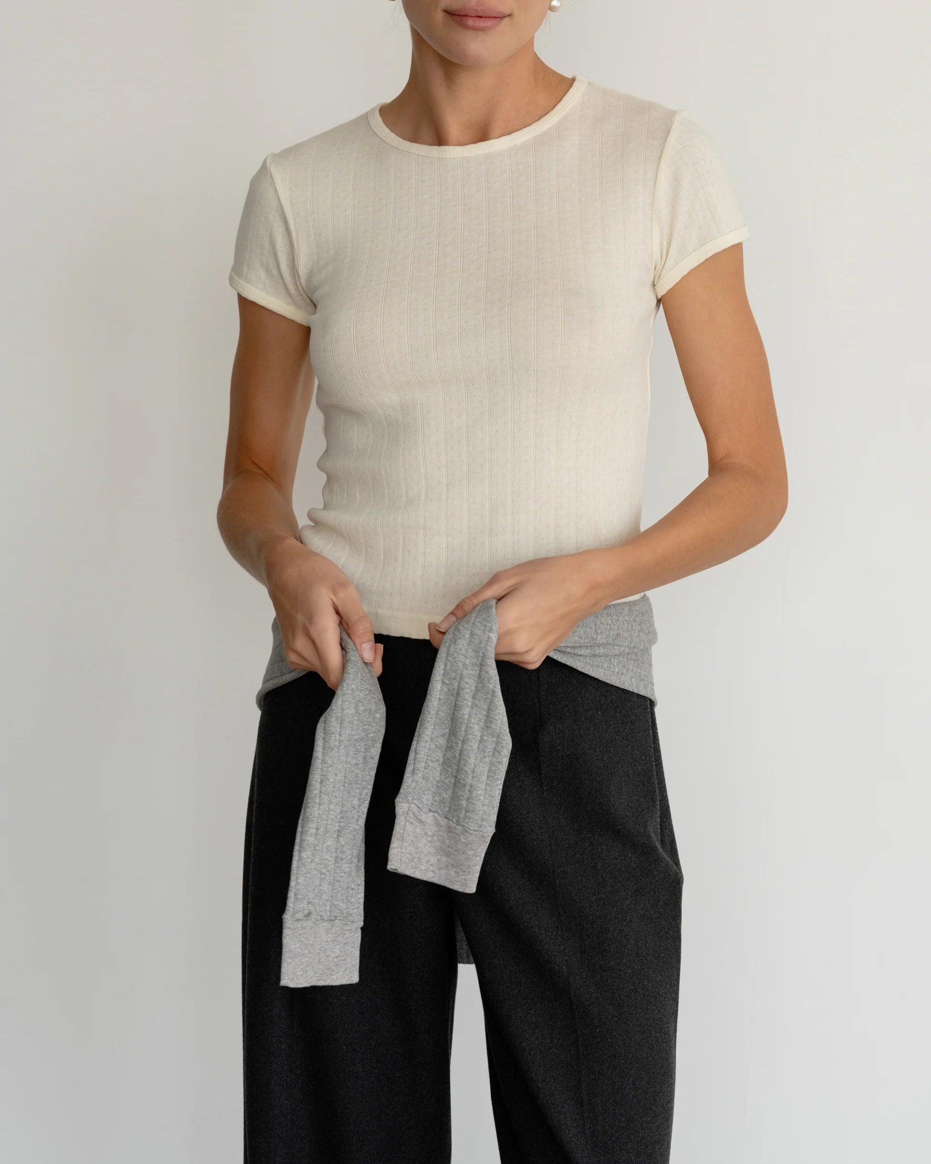 POINTELLE BABY TEE - CREME
