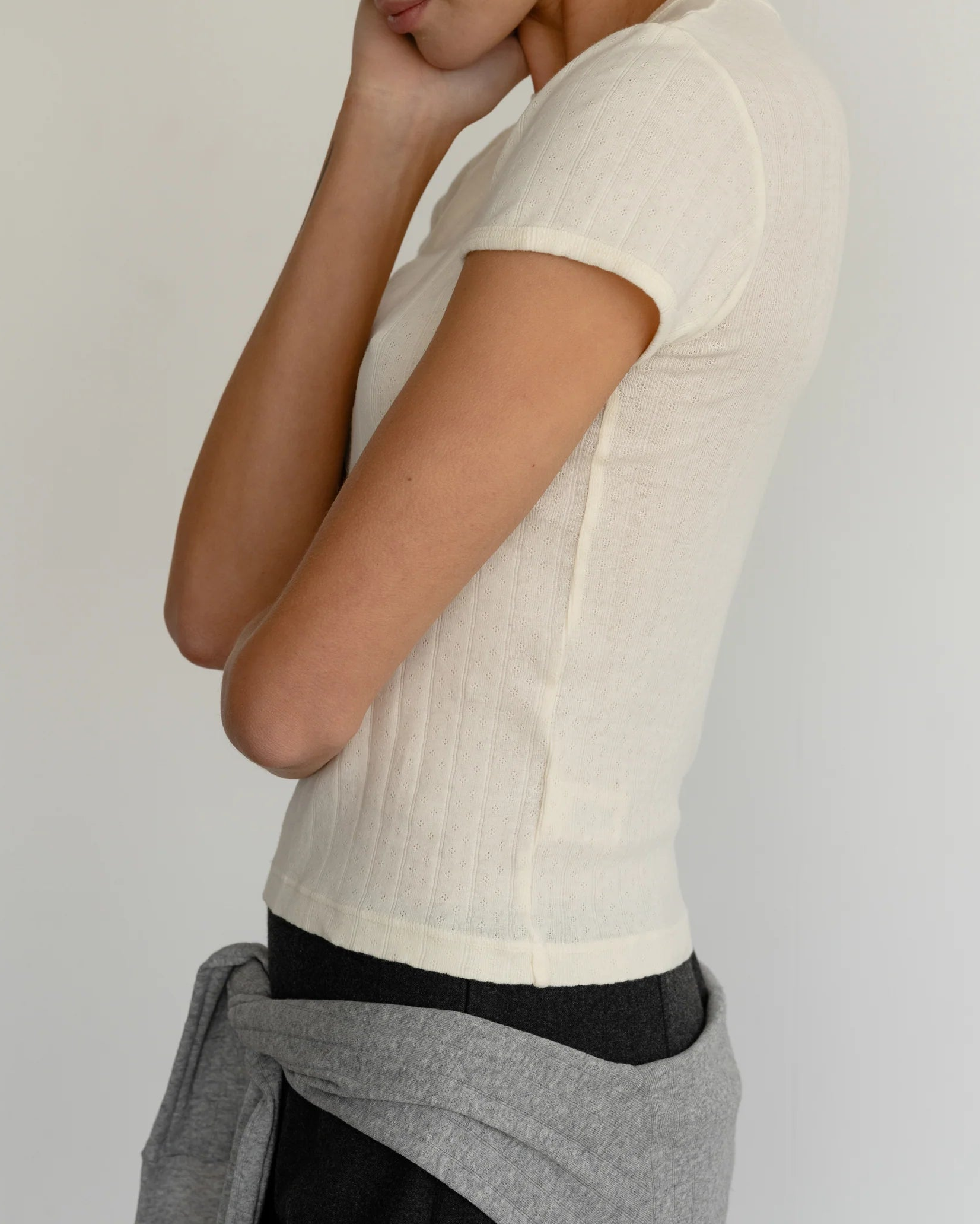 POINTELLE BABY TEE - CREME