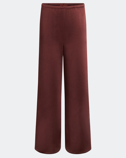 NELLA SATIN WIDE LEG PANT - CHOCO BROWN