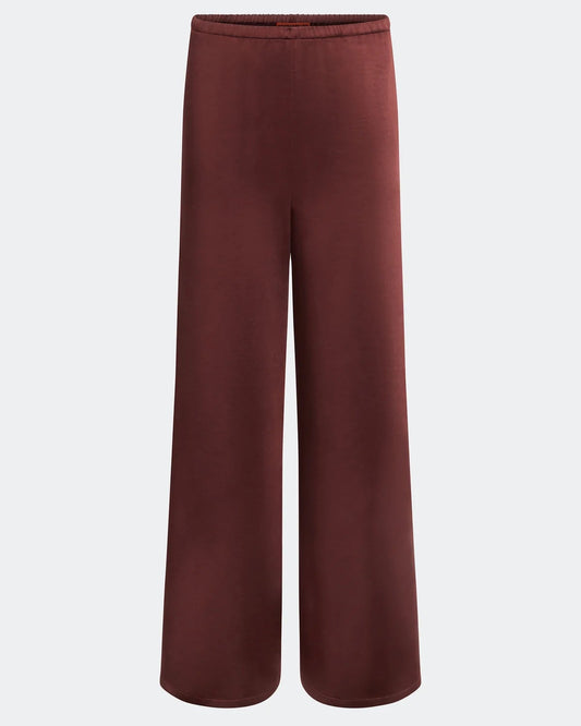 NELLA SATIN WIDE LEG PANT - CHOCO BROWN