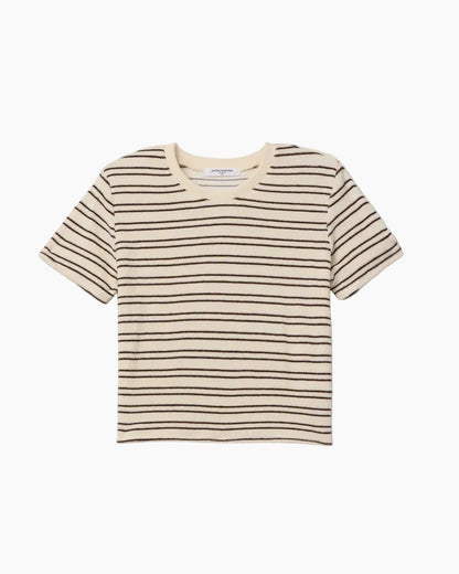 EVE STRIPE LOOP TERRY CREW NECK TEE - NATURAL/CHOCOLATE