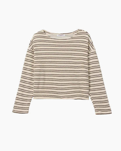 KERI STRIPE LOOP TERRY LONG SLEEVE - NATURAL/CHOCOLATE