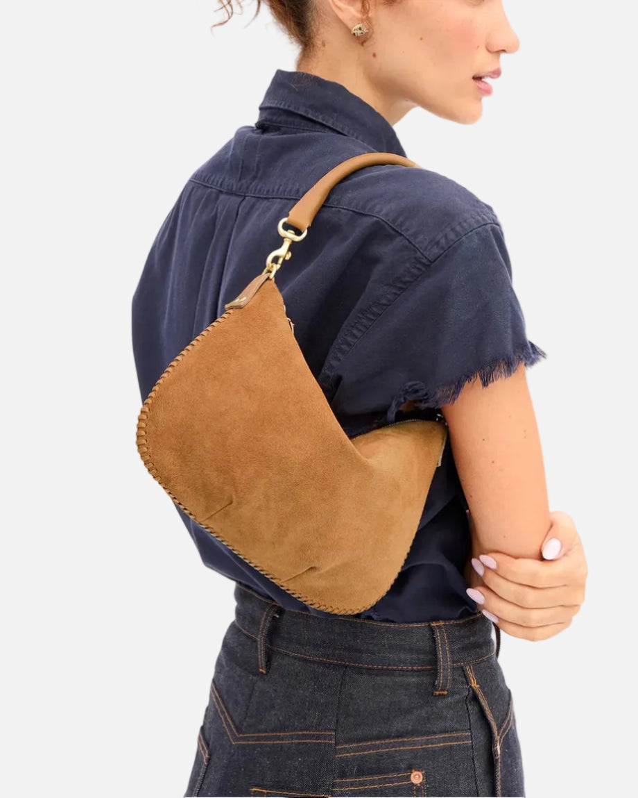 PETITE MOYEN MESSANGER - CARAMEL SUEDE W WHIPSTICH