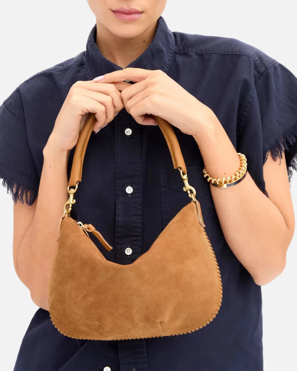 PETITE MOYEN MESSANGER - CARAMEL SUEDE W WHIPSTICH