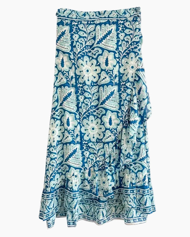 WRAP MAXI SKIRT - TURQUOISE FLORAL