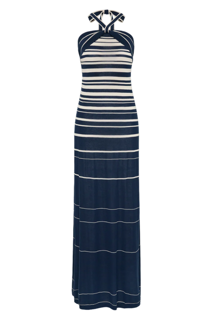 AXEL MAXI DRESS - ACCORDION STRIPE CREAM NAVY
