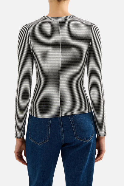 ORGANIC RIB LS TEE - BLACK STRIPE