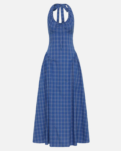 DEL ROS MIDI DRESS - FLOR CHECK COBALT