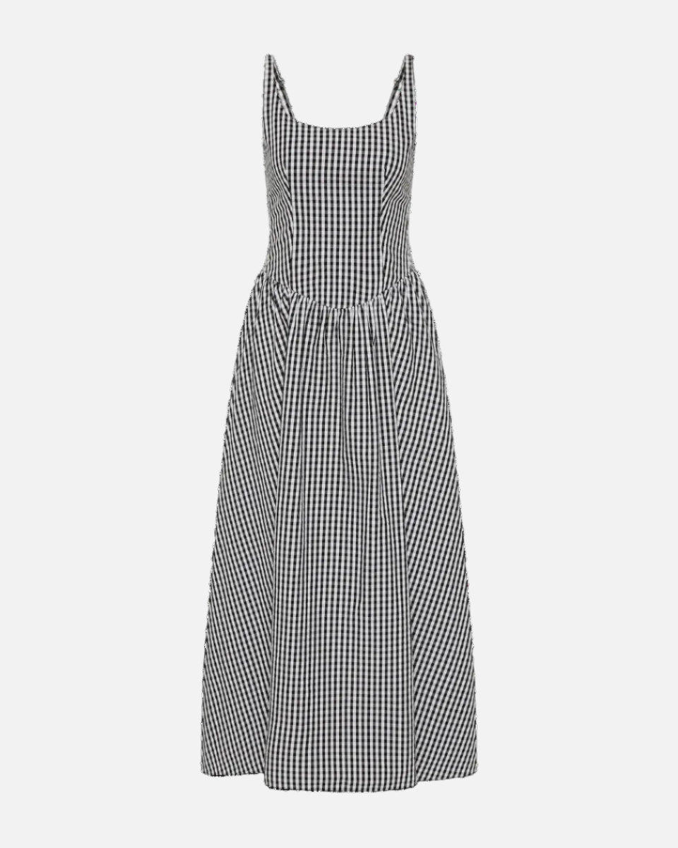 CHIARA MIDI DRESS - BLACK TEXTURED GINGHAM