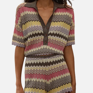 RAYA POLO TOP - PERLA STRIPE