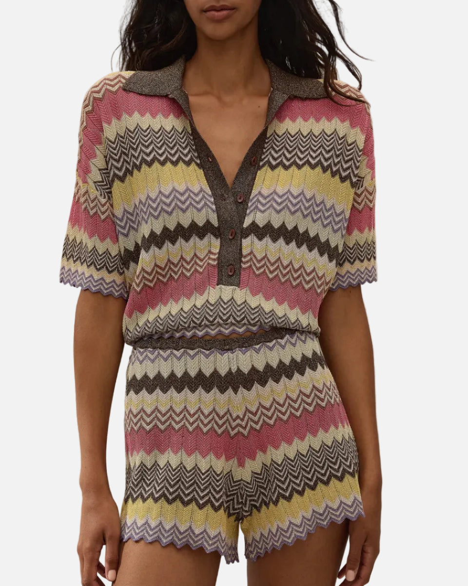 RAYA POLO TOP - PERLA STRIPE