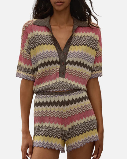RAYA POLO TOP - PERLA STRIPE