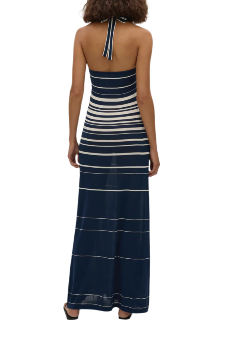 AXEL MAXI DRESS - ACCORDION STRIPE CREAM NAVY