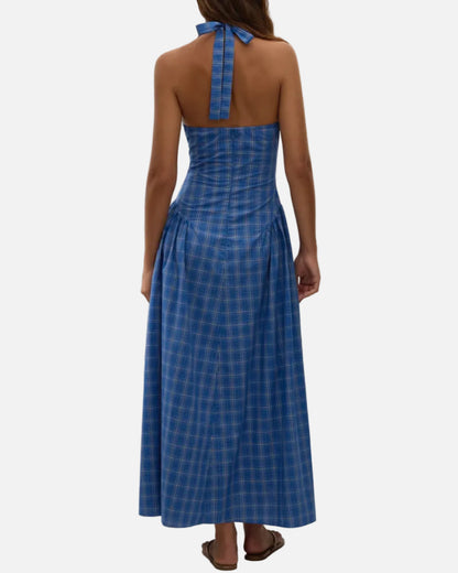 DEL ROS MIDI DRESS - FLOR CHECK COBALT