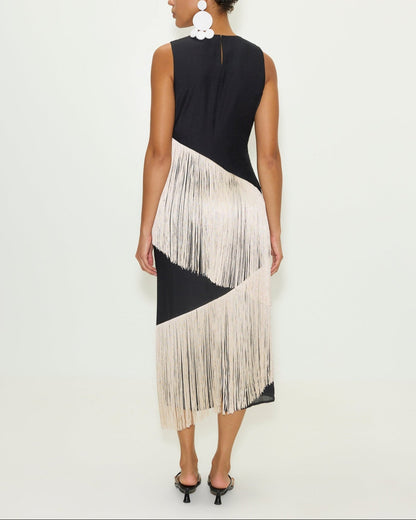 COPACABANA FRINGE DRESS - BLACK