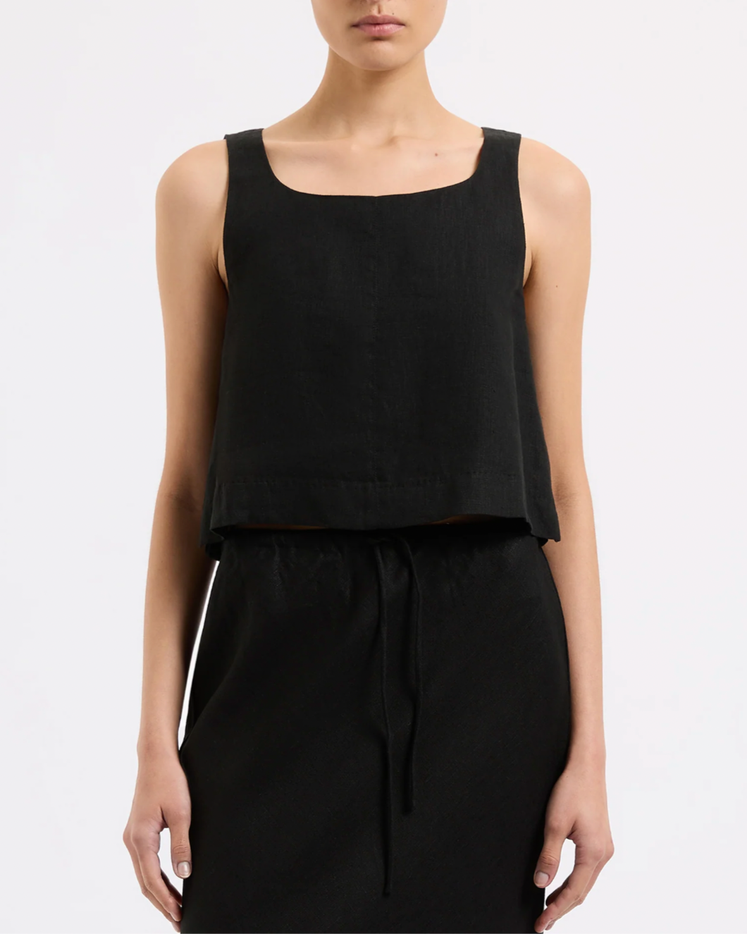 THILDA LINEN TOP - BLACK