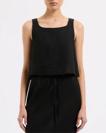 THILDA LINEN TOP - BLACK