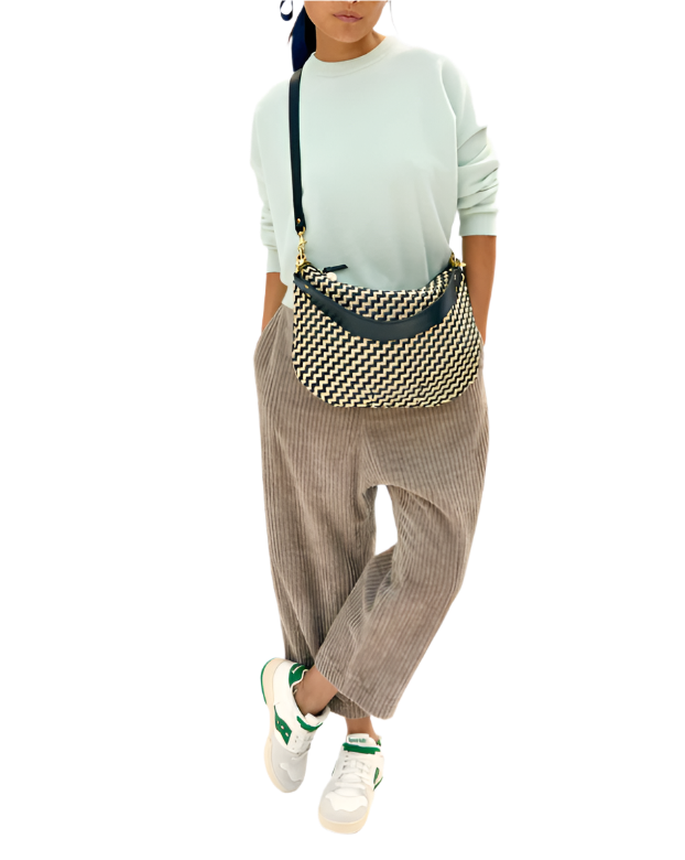 MOYEN MESSENGER - BLACK &amp; CREAM WOVEN ZIG ZAG