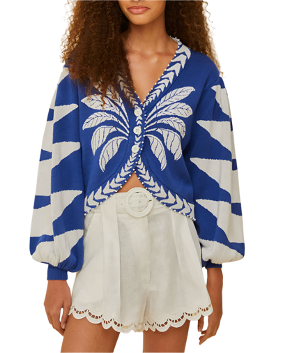GRAPHIC KNIT CARDIGAN - BLUE PALMS