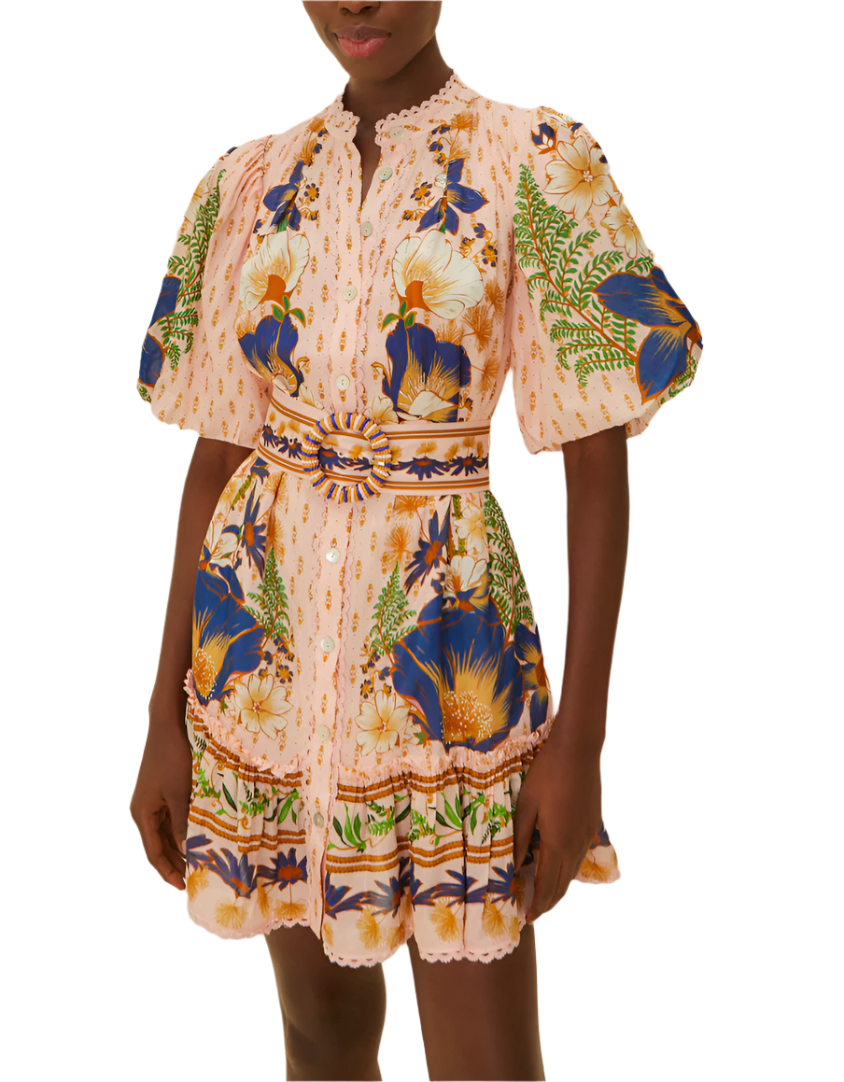 GARDEN BEADED BELT MINI DRESS - PINK DREAM