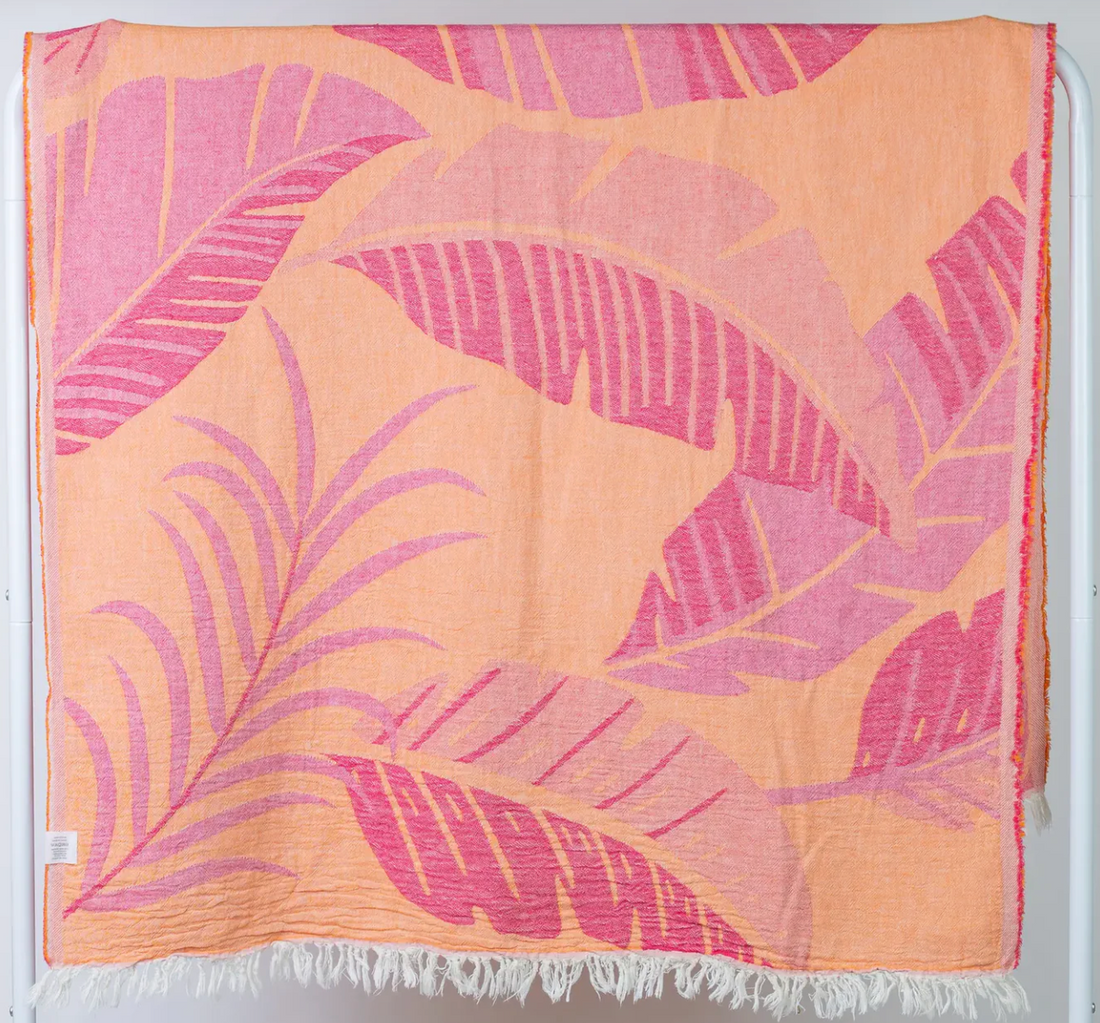 PALM BREEZE TURKISH TOWEL - ORANGE HOT PINK