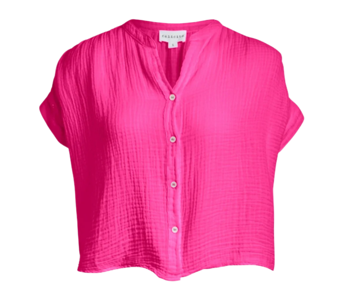 SHORT SLEEVE TOP GAUZE - HOT PINK