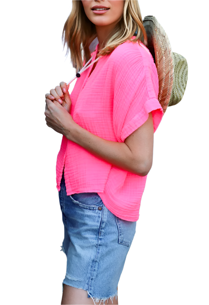 SHORT SLEEVE TOP GAUZE - HOT PINK