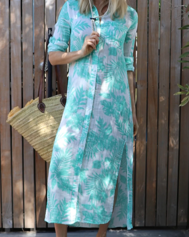 BOYFRIEND MAXI DRESS GAUZE - BERMUDA PALM