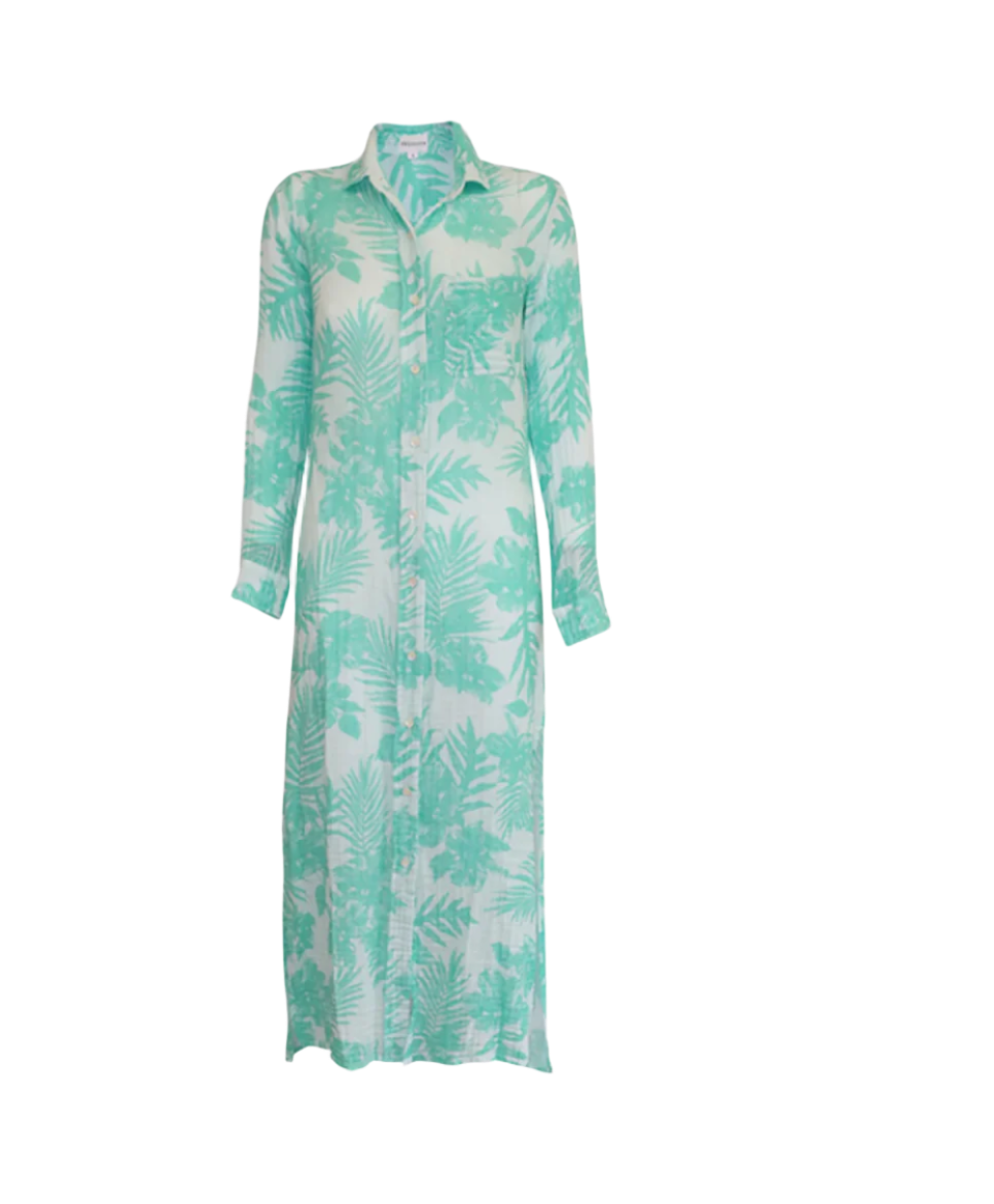 BOYFRIEND MAXI DRESS GAUZE - BERMUDA PALM