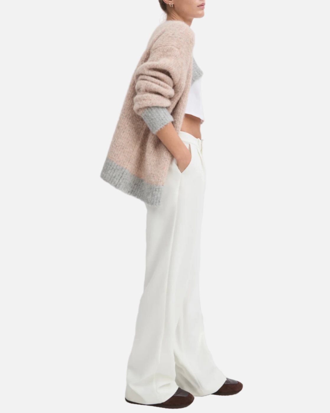 THE RIO CARDIGAN-ROSE DUST/LIGHT GREY