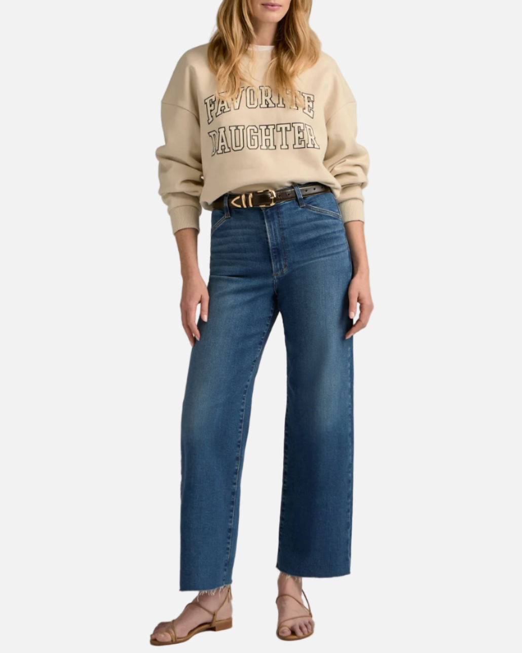 CROPPED COLLEGIATE SWEATSHIRT - FRENCH OAK/SNOW WHITE