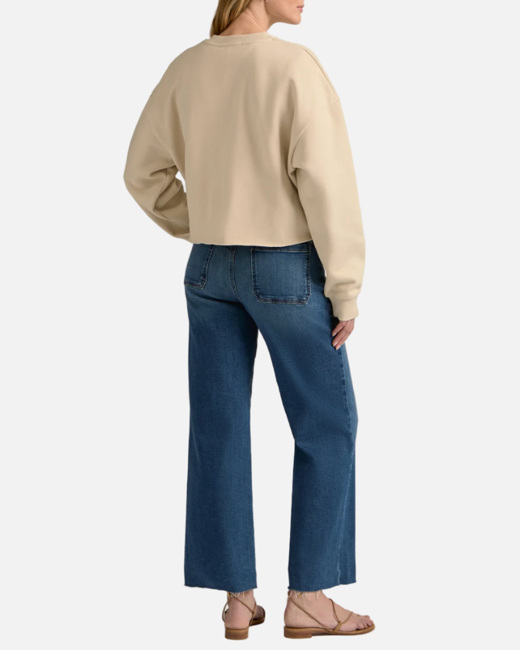 CROPPED COLLEGIATE SWEATSHIRT - FRENCH OAK/SNOW WHITE