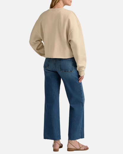 CROPPED COLLEGIATE SWEATSHIRT - FRENCH OAK/SNOW WHITE