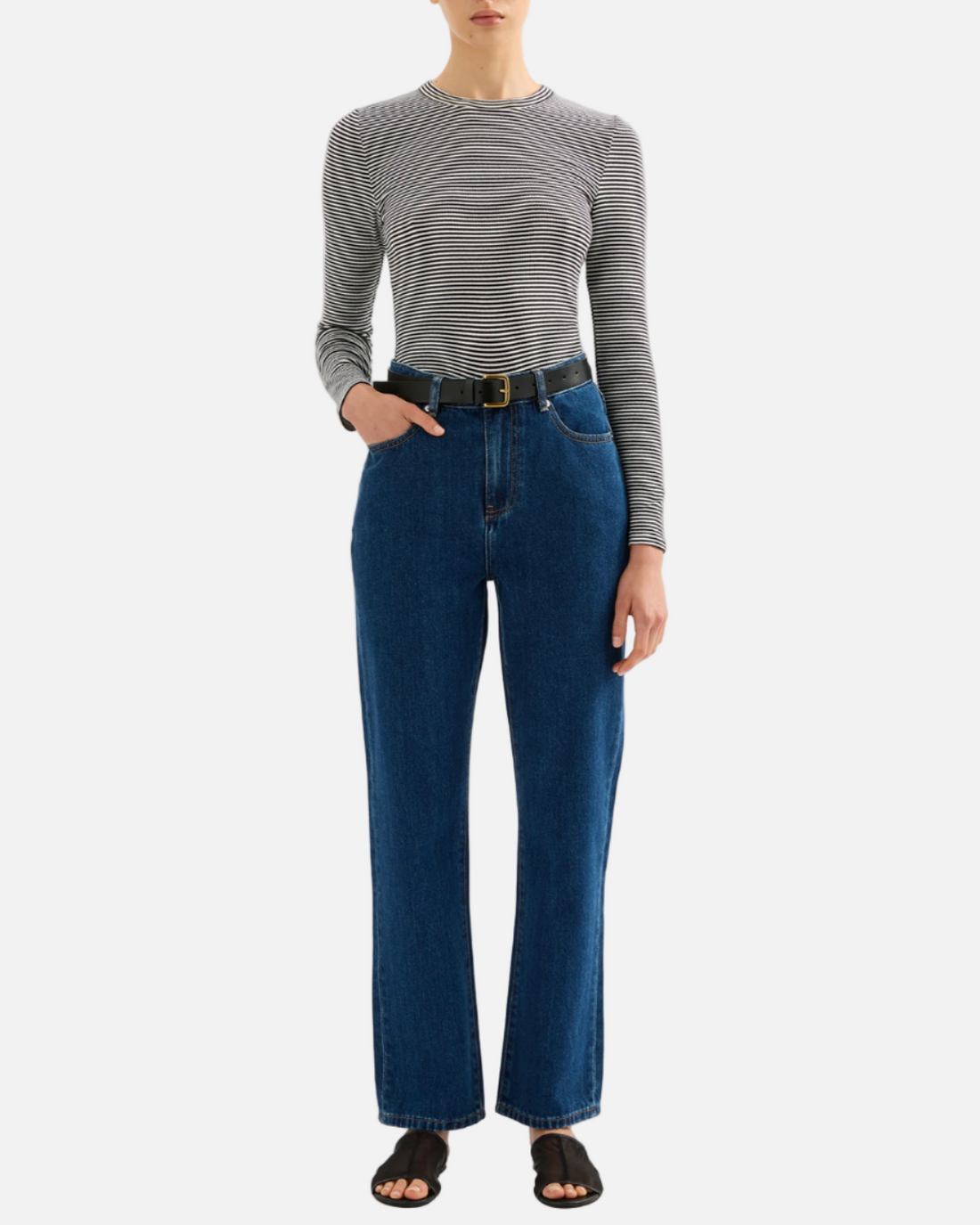 ORGANIC RIB LS TEE - BLACK STRIPE