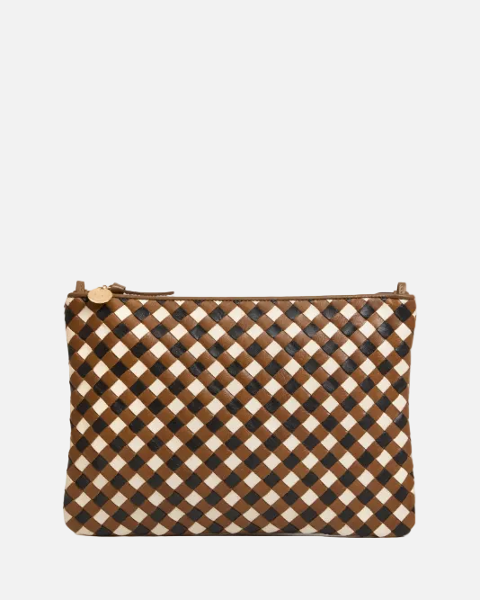 FLAT CLUTCH W/ TABS - OAT GINGHAM WOVEN