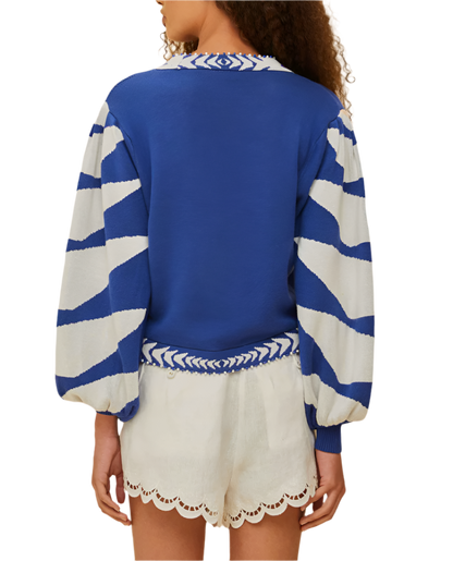 GRAPHIC KNIT CARDIGAN - BLUE PALMS