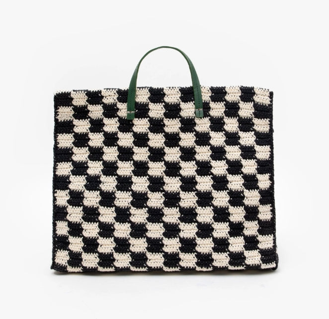 SUMMER SIMPLE TOTE - BLACK/CREAM CROCHET CHECKER