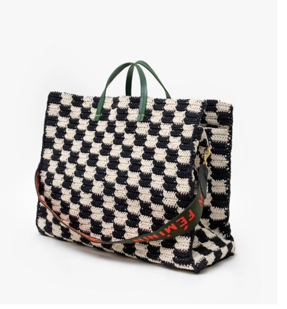 SUMMER SIMPLE TOTE - BLACK/CREAM CROCHET CHECKER