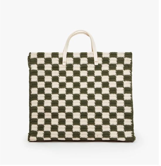 SUMMER SIMPLE TOTE - OLIVE/CREAM CROCHET CHECKER