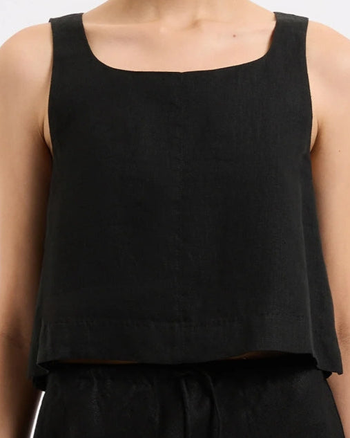 THILDA LINEN TOP - BLACK