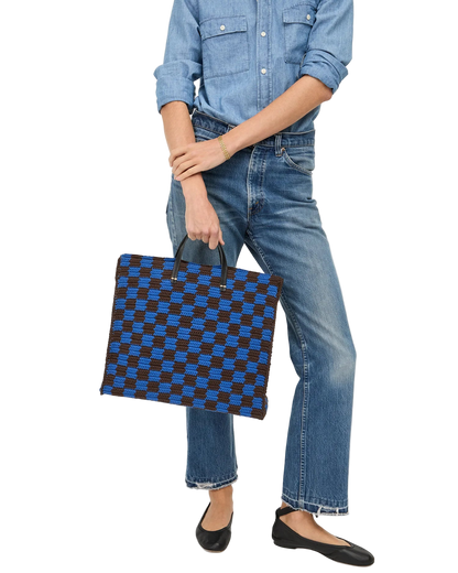 SUMMER SIMPLE TOTE - DEEP BLUE/CHOCOLATE