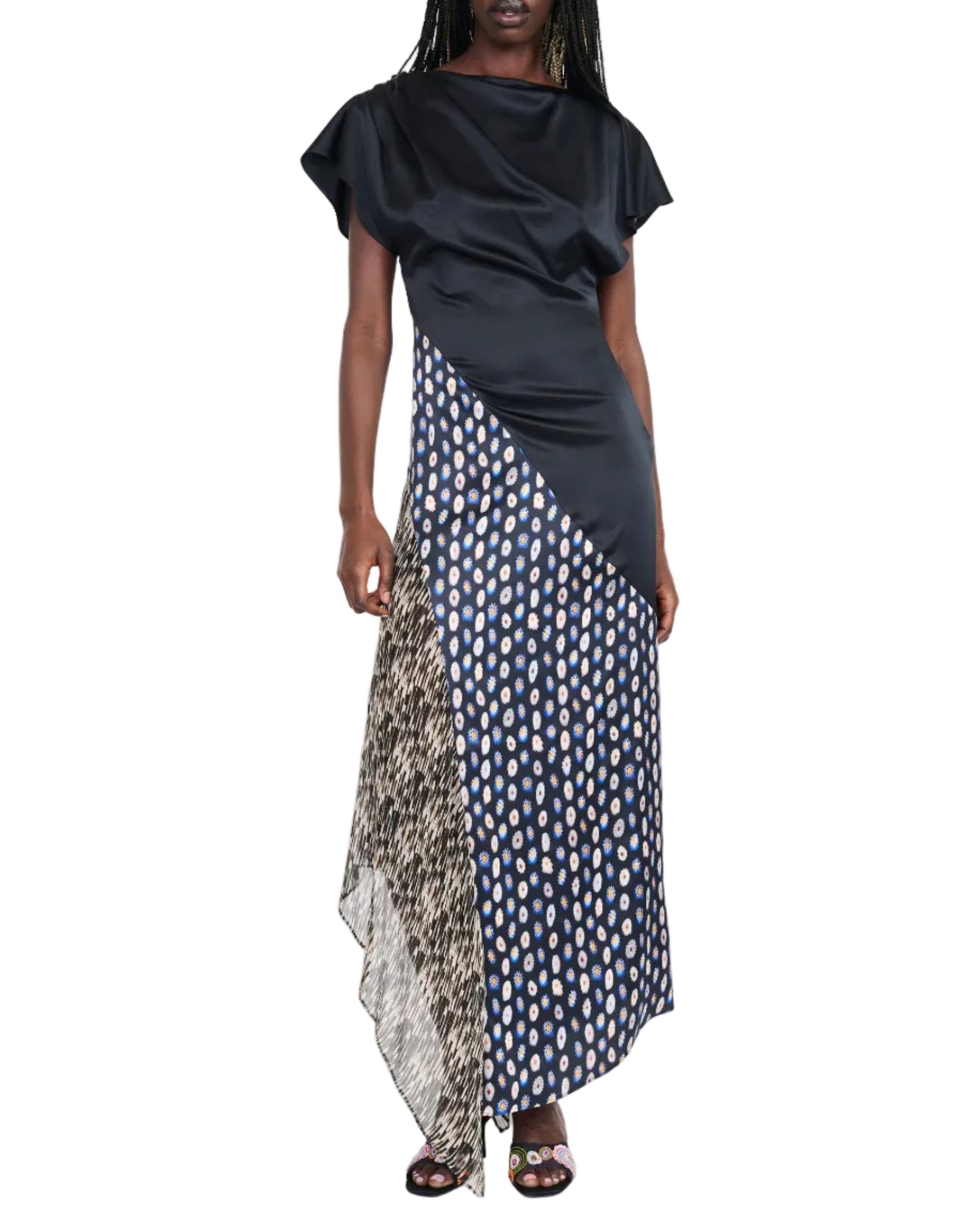 FAWN SILK DRESS - BLACK MULTI