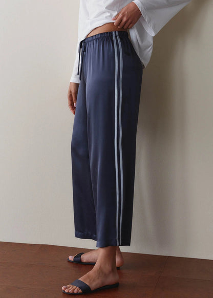 THE SILK STRIPE CROP PANT - NAVY/CLOUD
