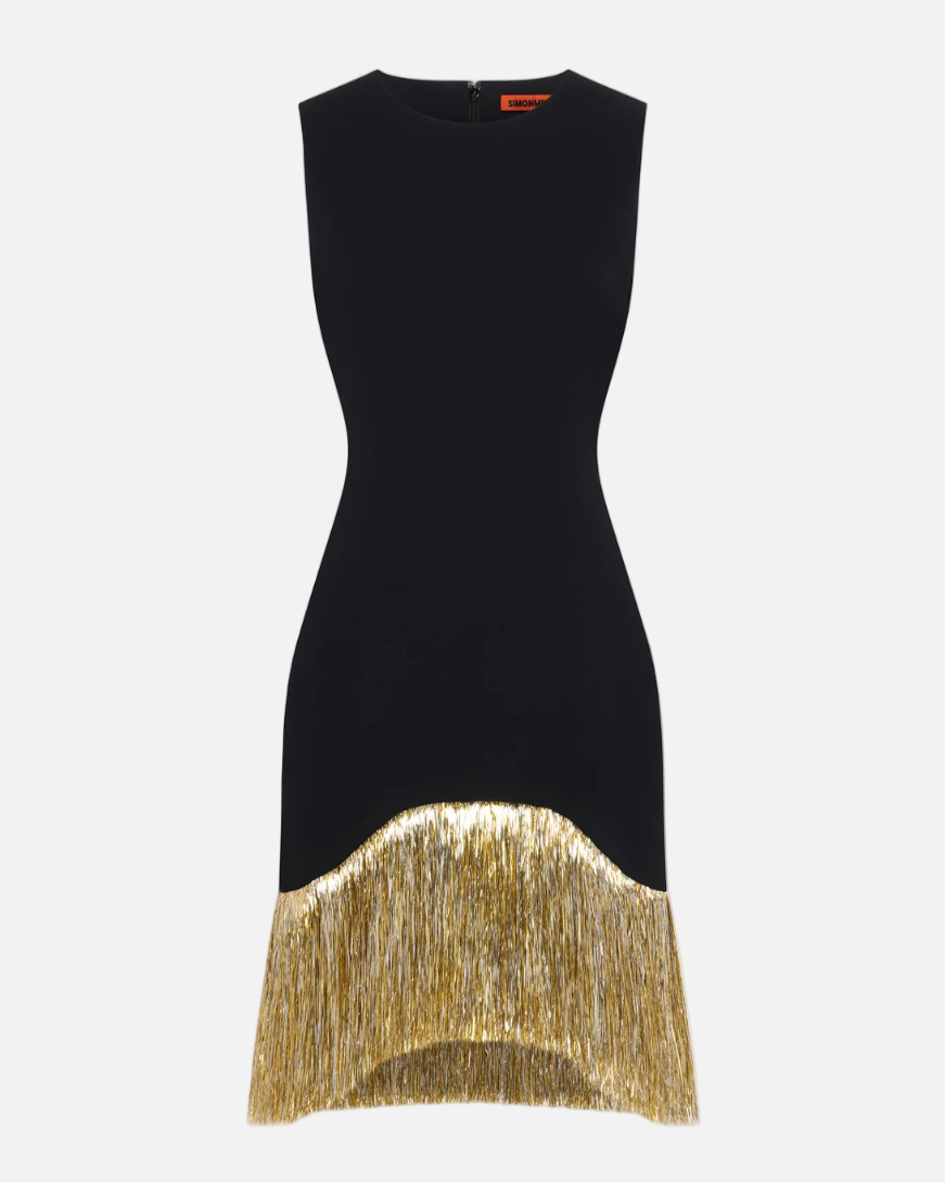BOWIE FRINGE MINI DRESS  - BLACK