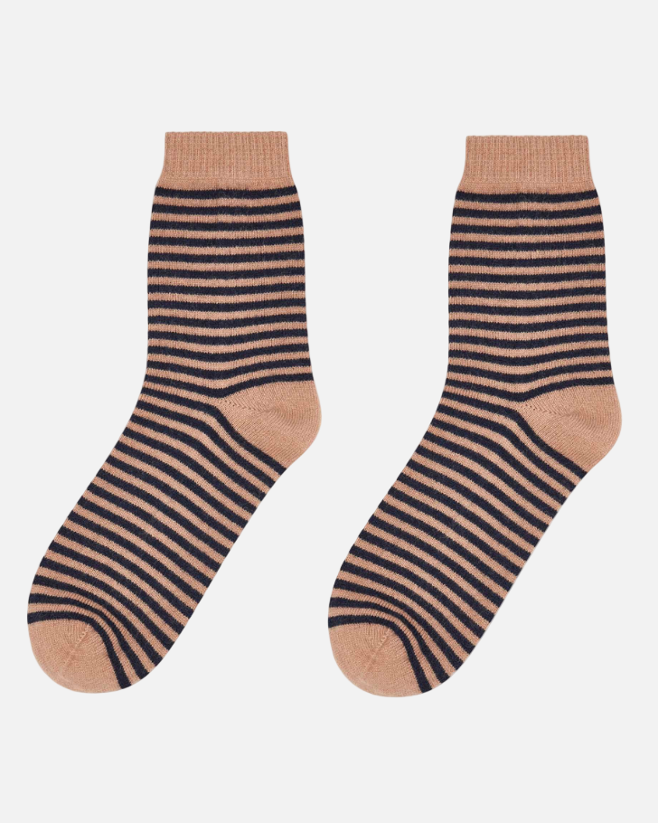 STRIPE SOCKS - SANDSTONE/NAVY