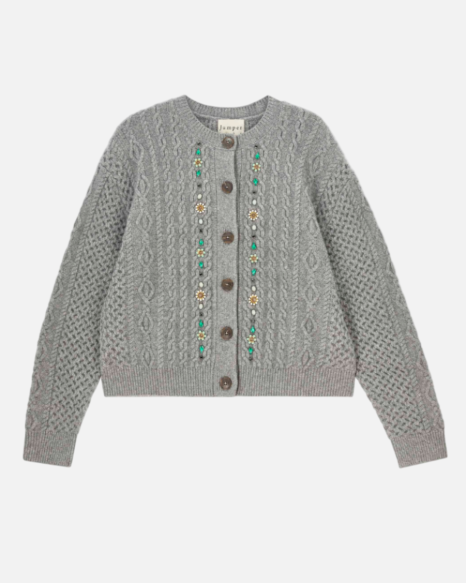 JEWEL CABLE CARDIGAN - CLOUDY SILVER